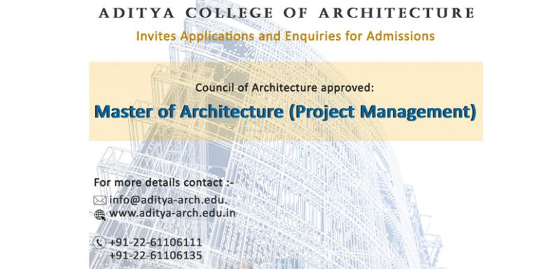 Invites Applications and Enquiries for adminssions - Master of Architecture (Project Management)